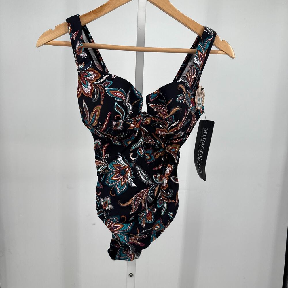 Miraclesuit Kashmir Enchant One Piece Swimsuit Women 8 Black Paisley 6552531 NWT